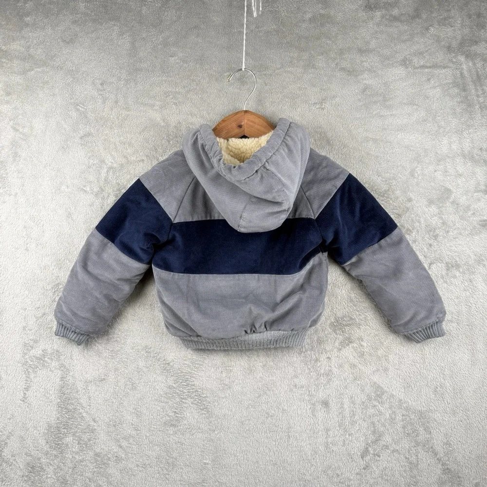 OshKosh Corduroy Hooded Jacket Size 7 Gray Blue USA Made Sherpa Lined Vintage 90
